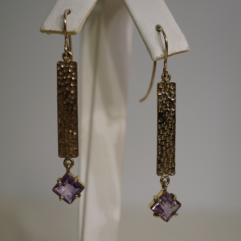 14KY Gold & Genuine Amethyst Handmade Earrings